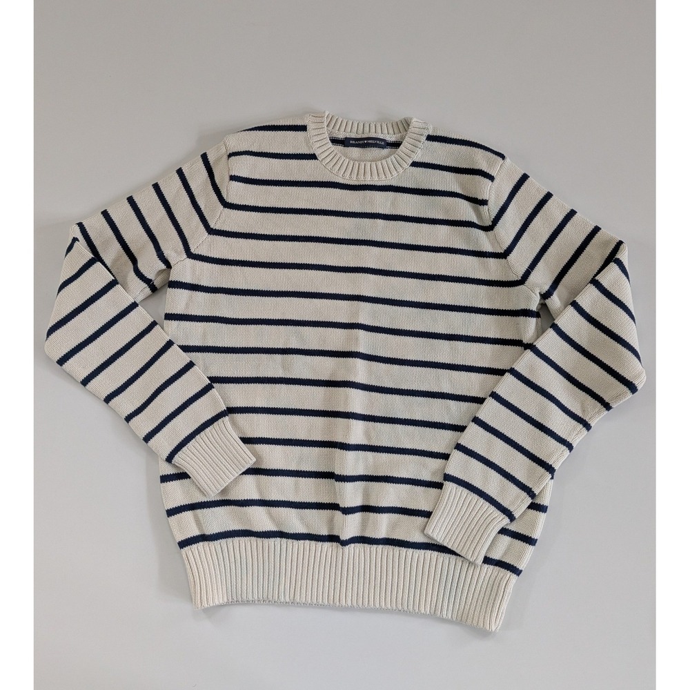 Brandy Melville Striped Cotton Crewneck Sweater Cream Navy Blue OS Coquette Core